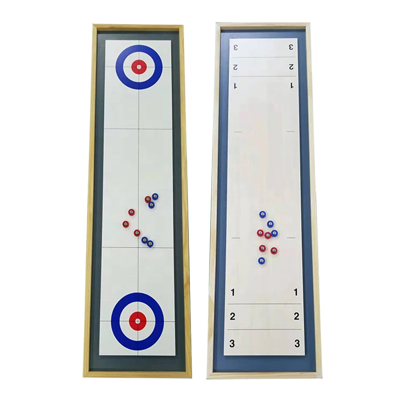 Wooden Shuffleboard And Curling 2 In 1 Table Top Board Game With 8