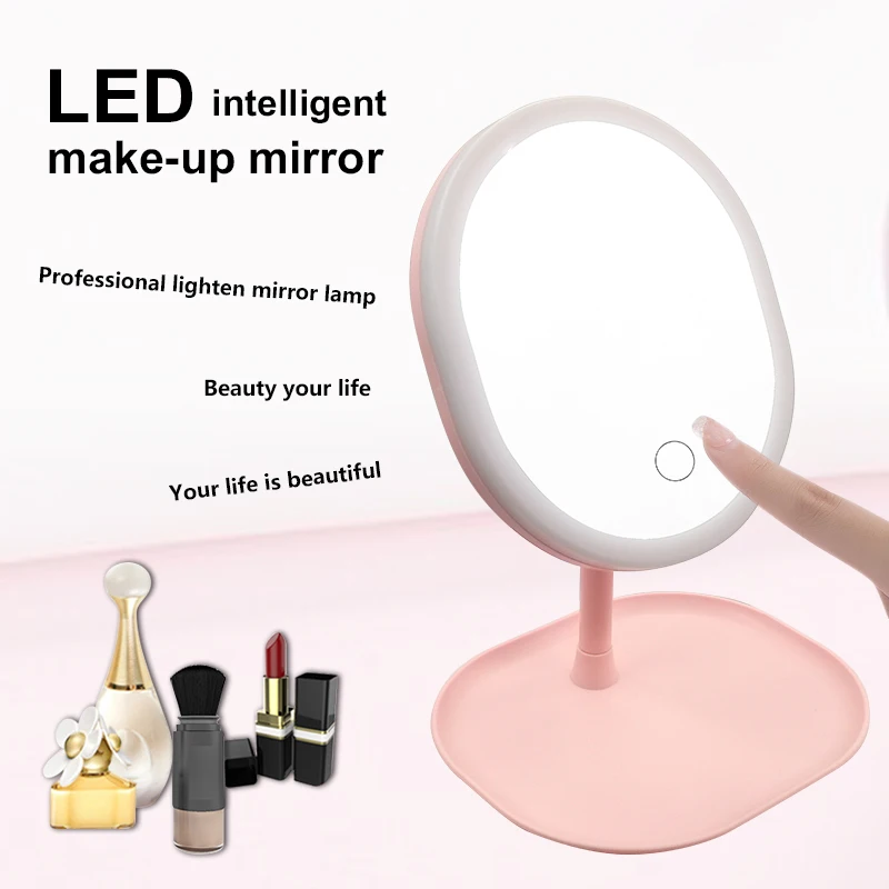 Makeup Mirror with 3 Colors led Light Rechargeable Portable Vanity Mirror with Touch Screen Switch 180 degree Rotation