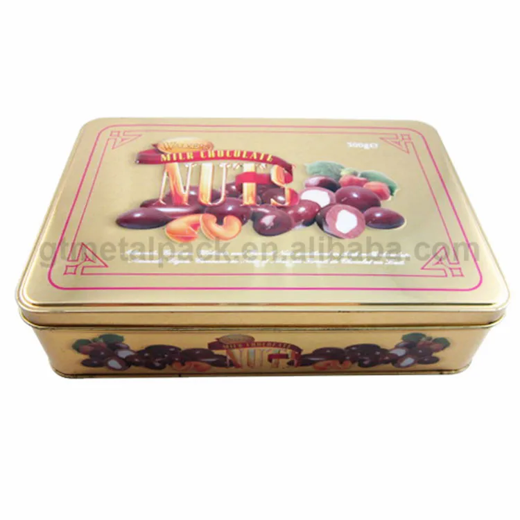 chocolate tin box with embossed lid