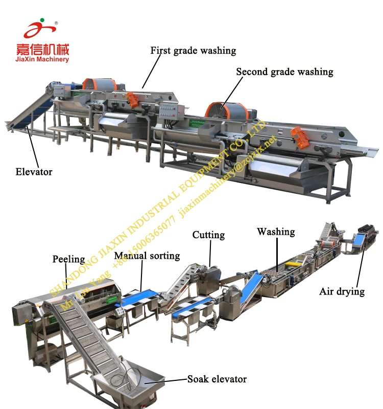 Industry vegetable and fruit washing and cutting processing machine