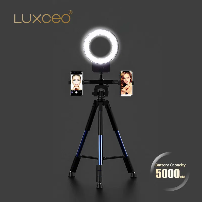 LUXCEO P01 Mini Portable Handheld USB Rechargeable Battery Powered Bi-color Dimmable Camera Ring Light for Desk Tripod Stand