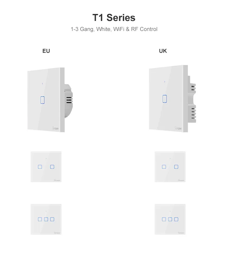 Sonoff T0 T1 T2 T3 Series 1 Gang 2 Gang 3 Gang Wifi Rf Smart Touch Wall ...