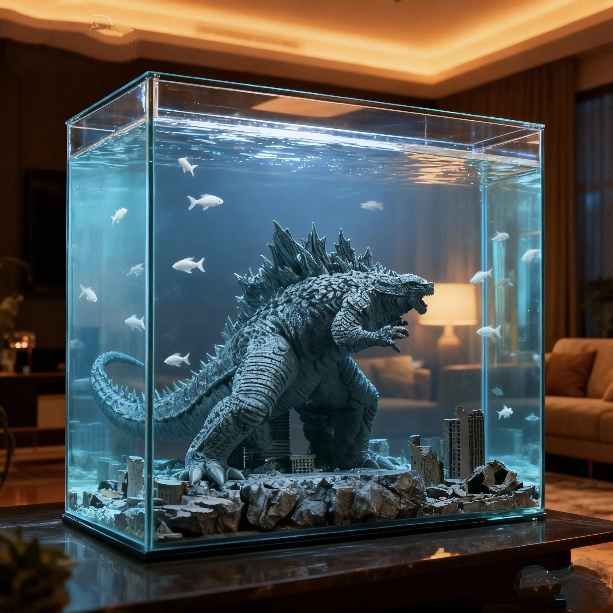 Godzilla Fish Machine Eco-Friendly Godzilla Resin Fish Tank Landscaping Figurine Aquarium ...