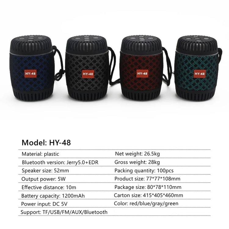 HY-48 Bluetooth Speaker 5W Heavy Bass Column Subwoofer Portable Wireless Loudspeaker Stereo Waterproof with Power Bank - ANKUX.COM
