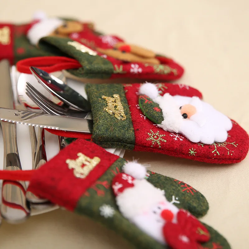 Christmas Table Dinner Decor Cute Cutlery Set Knives Forks Bag Holder Pockets Xmas New Year Decor Christmas Decorations For Home