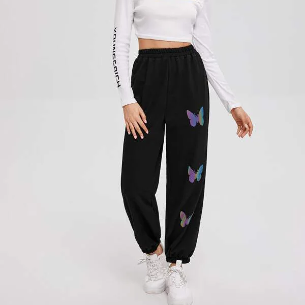 2021最活跃的需求新设计热卖反光蝴蝶运动裤