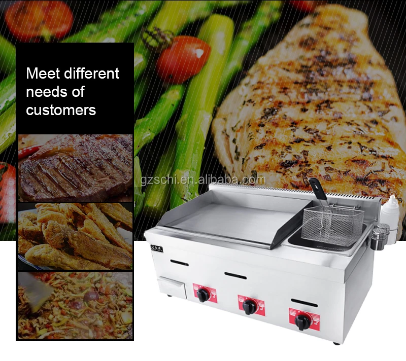 2 In 1 Gas Griddle&fryer With 2 Burner 2 Power Commercial Kitchen