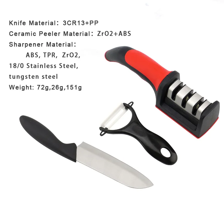 Knife Sharpener Peeler 3PCS Kitchen Knives With Double Blister