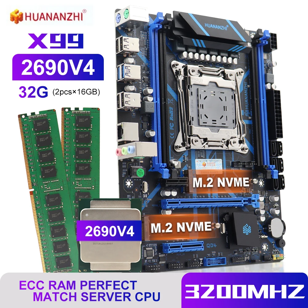 Huananzhi Qd4 X99 Motherboard Combo Kit 2690v4 Cpu 32gb Ram Ddr4