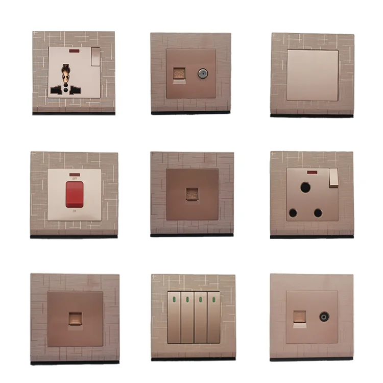 High Quality Customizable Wholesale Push Button Gold Panel Electronic Switch Socket Lighting Door Bell Electrical Wall Switch