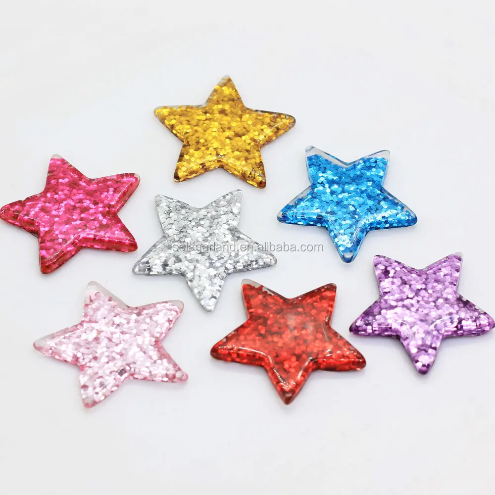 Jewelry & Beauty Red Glitter Resin Star Cabochon 5 Piece Flat Back ...