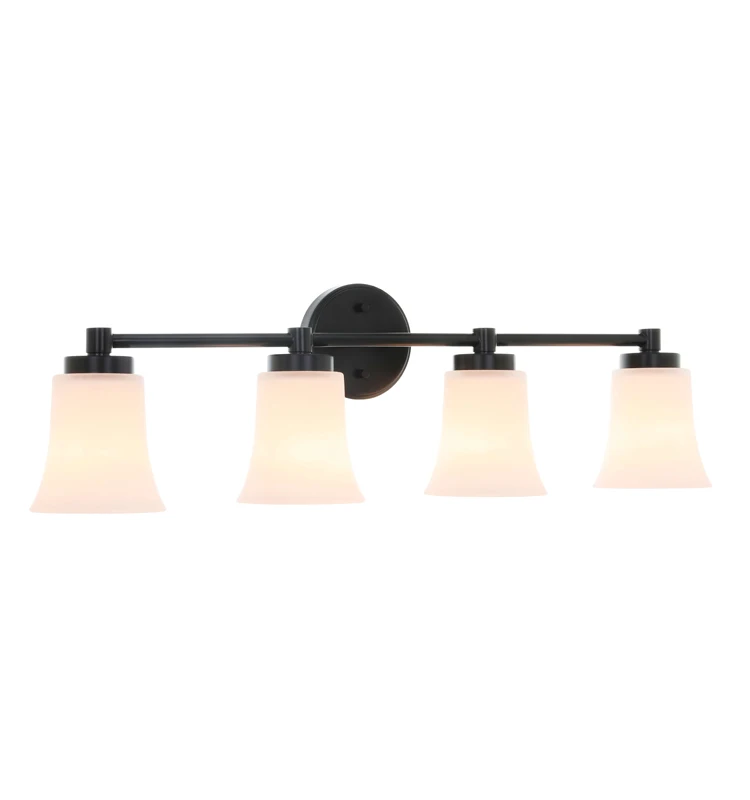 Bathroom Vanity Lamp Black 4 Light Wall Mounted Vanity Lighting Fixture with White Glass