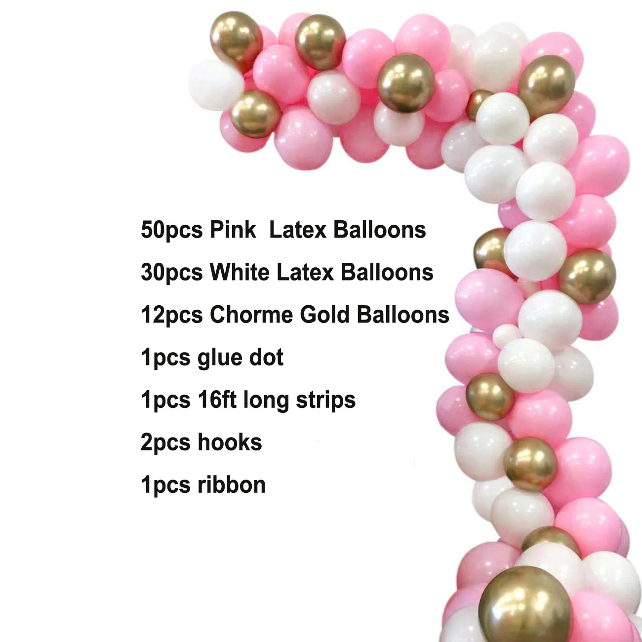 AivaToba 16Ft Long 115pcs Pink White Gold Balloons for Balloon Garland Kit Arch 