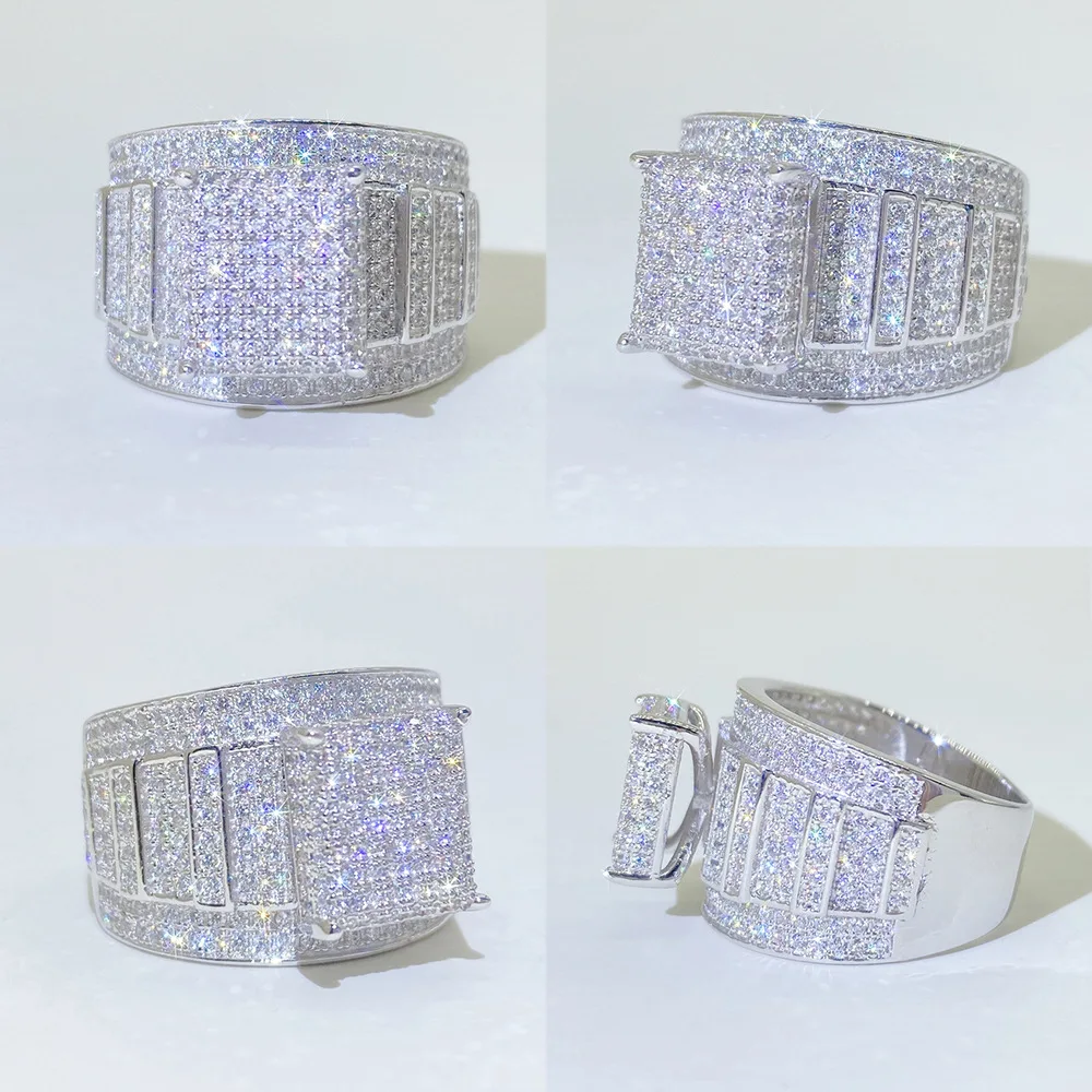 Classic S925 Silver Ring Set Aggressive Hip Hop Trend with D Color Moissanite Fashionable for Men and Women