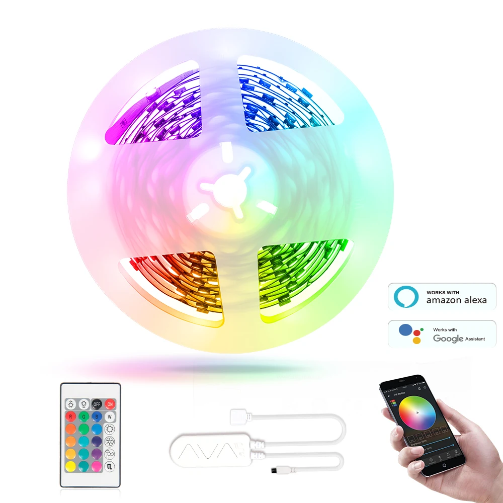 Smart dimmable 5m 5050 smd  flexible waterproof rgb led strip light kit  tuya  wifi  controller remote control