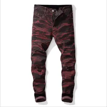 mens red distressed jeans