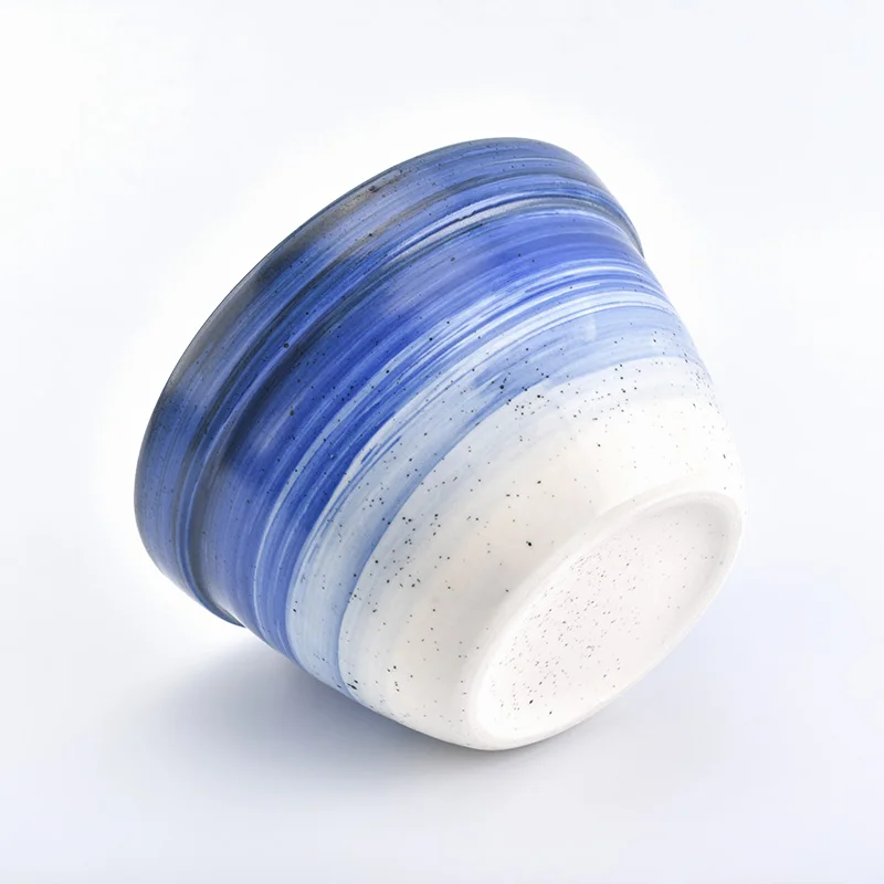 Wholesale 6 Wick Ceramic Candle Holder Hand Brushed Blue Home Decoration