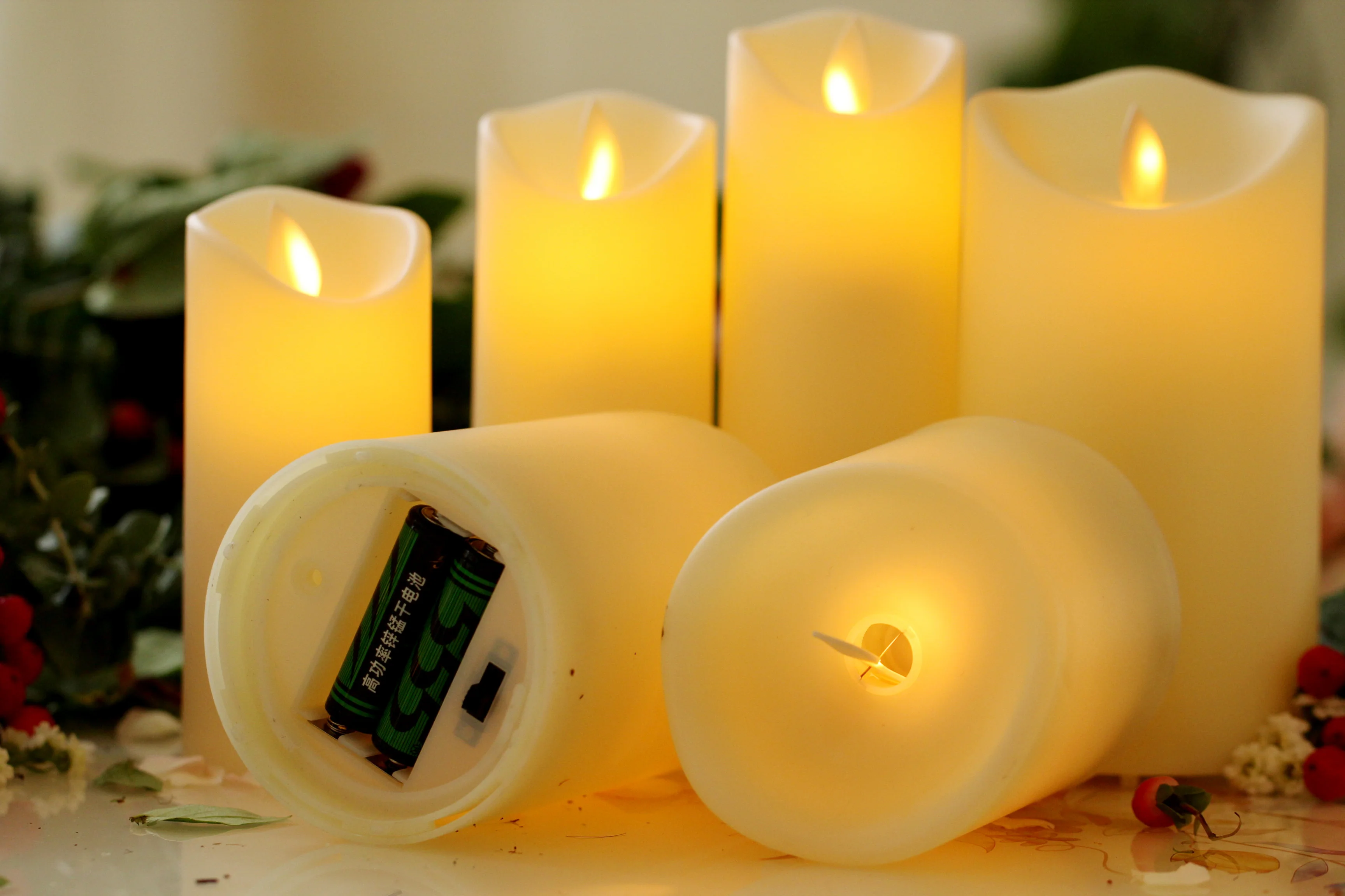 Factory Flameless Set White Pillar Dancing Flickering Moving Flame Wick Electronic Led Candle