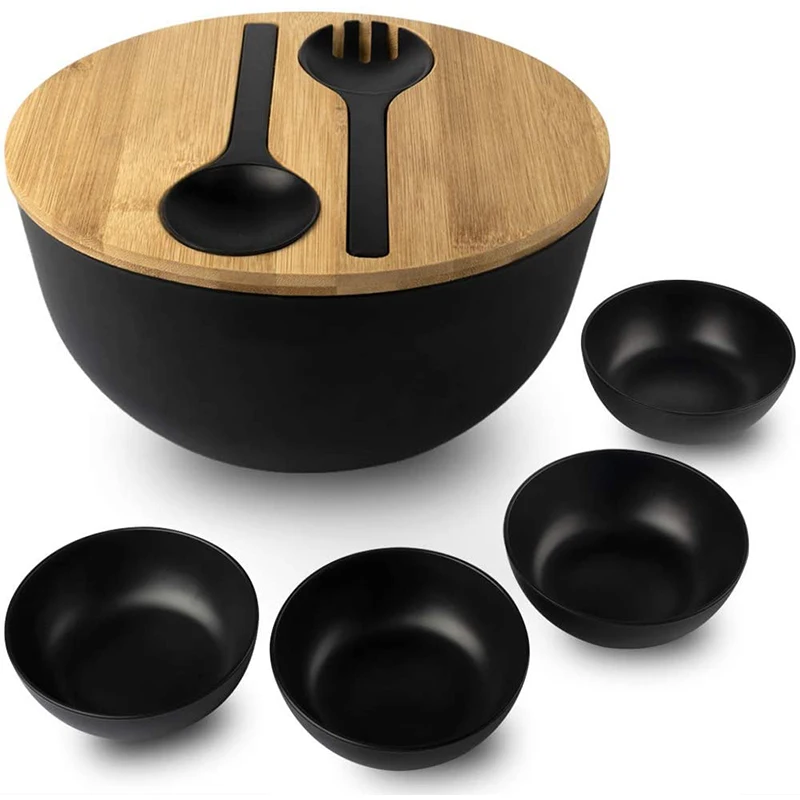 Custom Printed Reusable Spun,Wooden Bamboo Fiber Round Fruit Salad