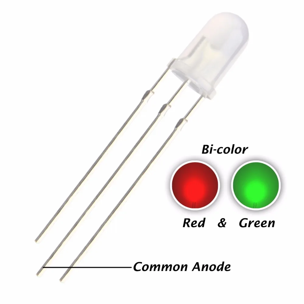 50PCS 5mm 3Pin difundida dos Bi-color rojo y verde ánodo común de luz diodo LED