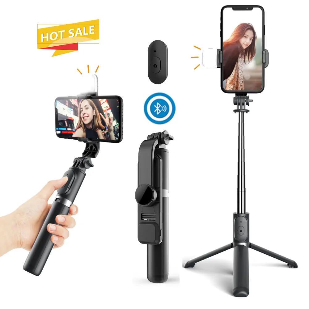 

New 1045mm Q02s LED Fill Light 360 Degree Rotation Wireless Tripod Mini Selfie Stick With Light Palos Selfie