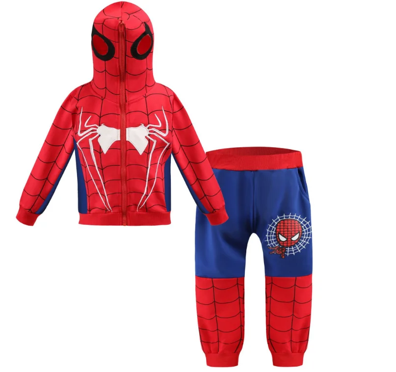 MANTRRY Boys Spider-Man Hoodie Long Sleeved Trousers Zipper Sweatshirt Two Piece Suit