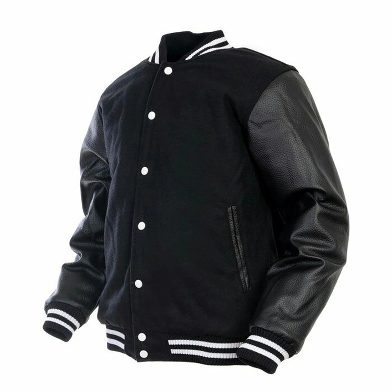 Custom Made Varsity Jacket /white Leather Sleeve Black Wool Body ...