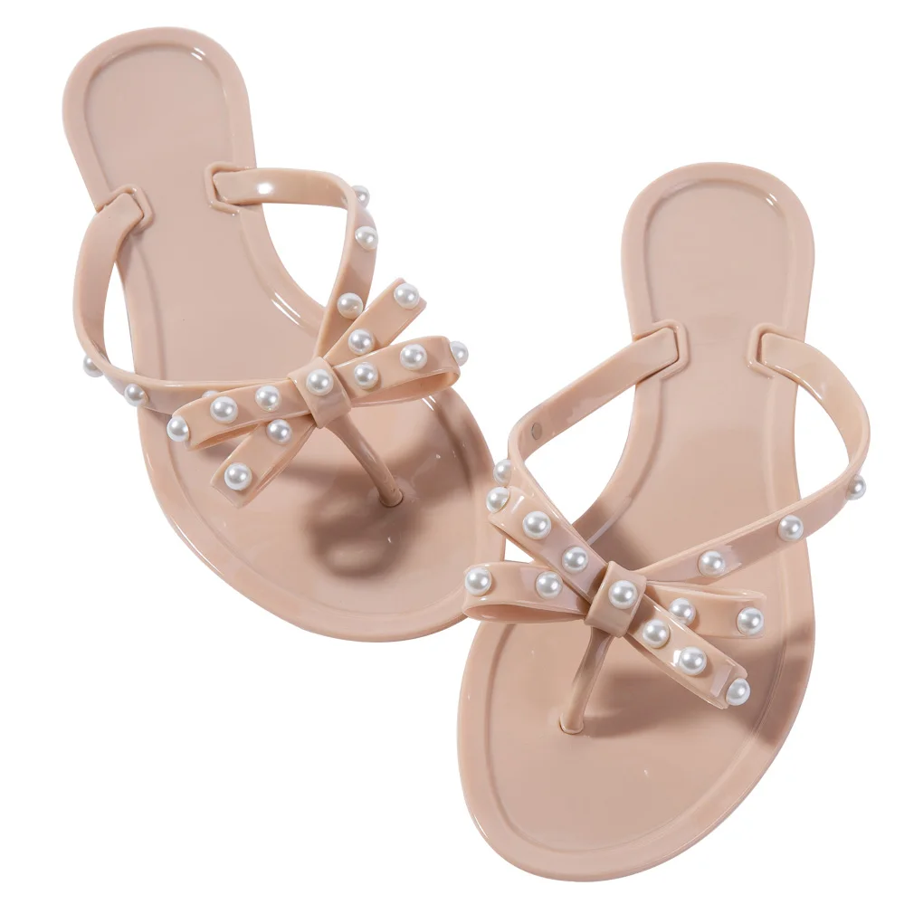 studded bow thong jelly flip flops