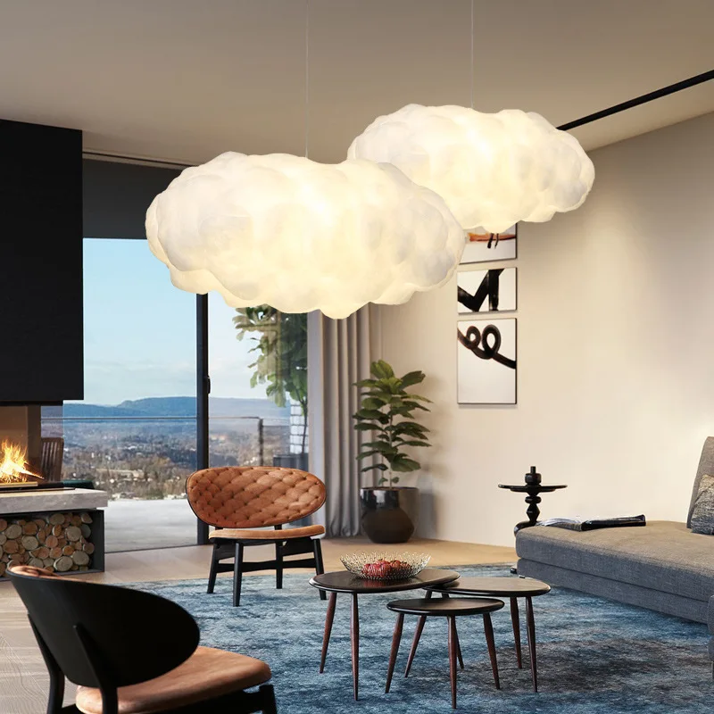 Amazon hot sell Creative Nordic RGB hanging lamps post-modern contemporary cotton silk pendant light white cloud chandelier