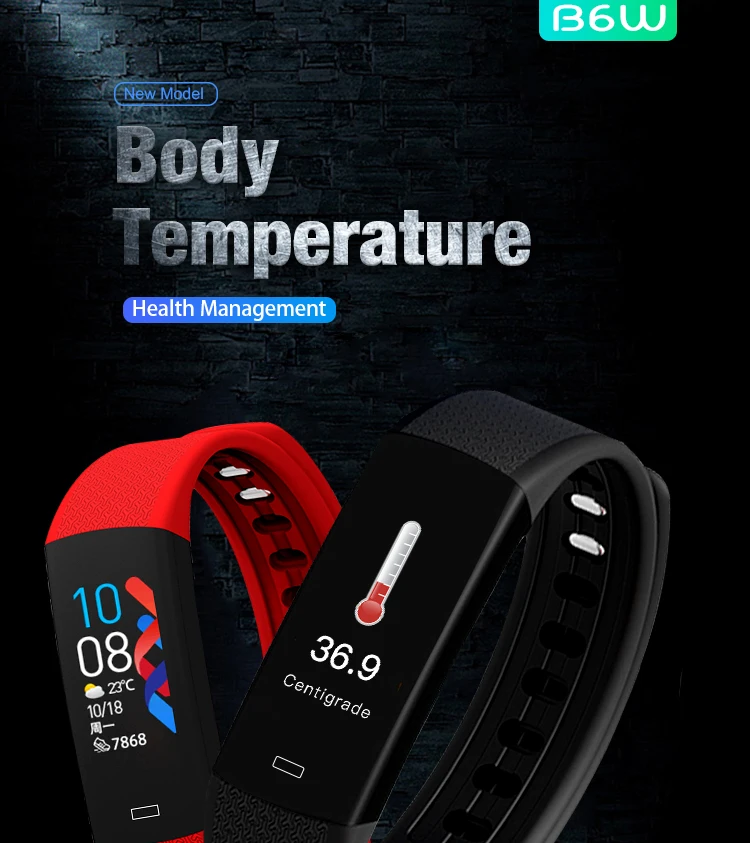 New temperature smart watch blood pressure smart bracelet B6W Man smart fitness watch