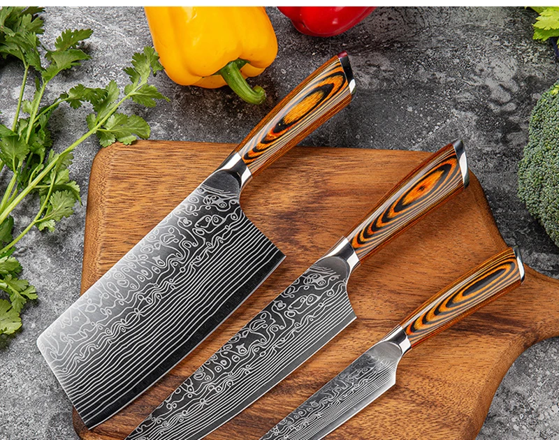 Wooden Handle Kitchen Knife Set 3 Piece Including Chef Knife,Butcher