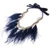 Ribbon long Lace Necklace retro ostrich feather layered Necklace Party Jewelry finishing