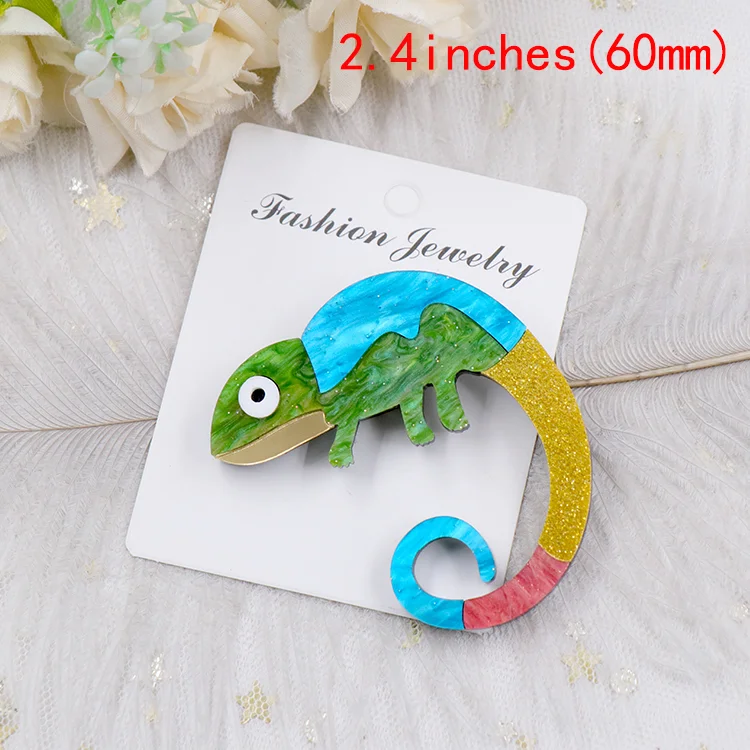 BHS066BH1039 New Design Large Lizard Fashion Jewelry Laser Cut Glitter Acrylic Chameleon Brooch details