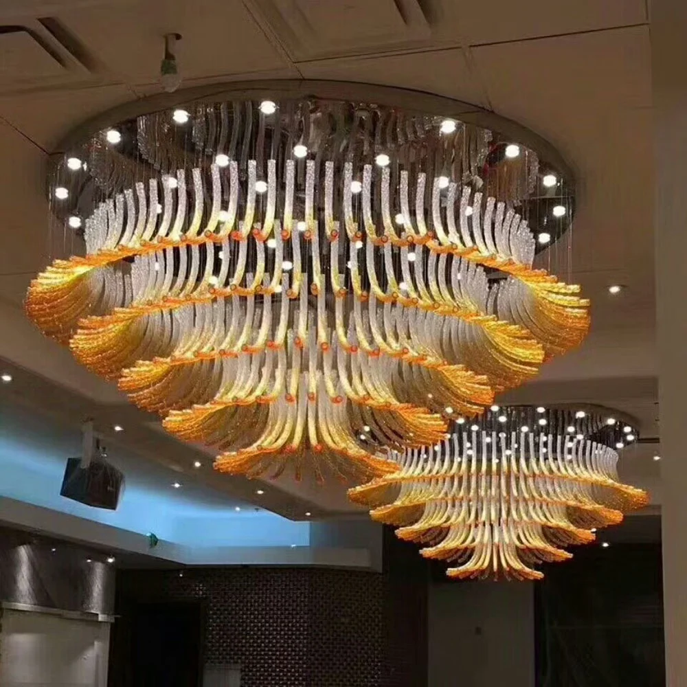 Well-bedded curving glass tube ceiling light chandelier for banquet hall lighting