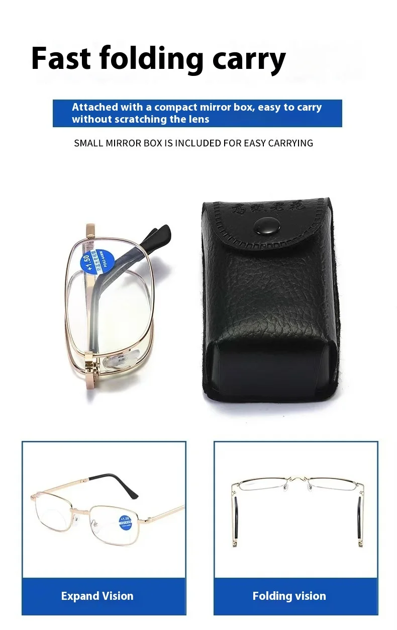 Ultra-light Metal HD Presbyopia Foldable Men Women Reading Glasses Anti Blue Light Glasses for Men Power Adjustment