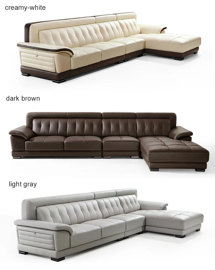 European Italian Luxury Modern Style Large Top Grain Real Corner Sectional Pure Leather Sofa Set