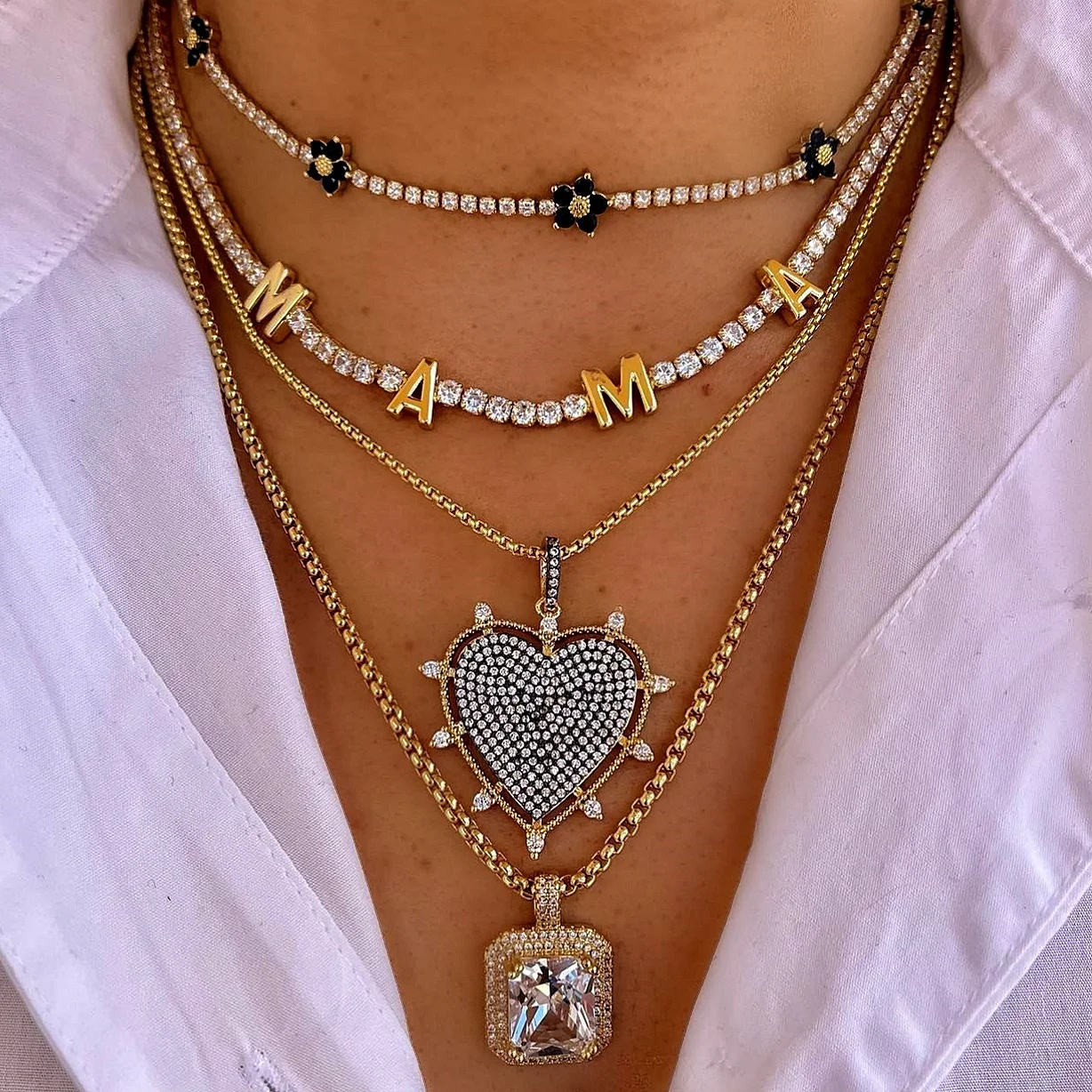 Popular Full Diamond Zircon Heart Choker Necklace Freshwater Pearl With