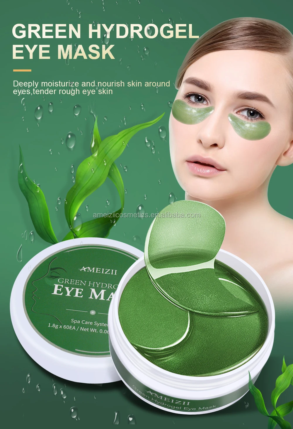 Wholesale Green Hydrogel Eye Mask Seaweed Eye Patch Anti Wrinkle Aging