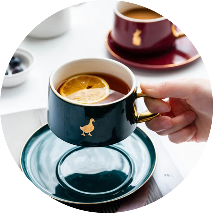 Real Gold Handle High Quality Color Glazed New Bone China Ceramic Coffee Tea Cup With Saucer