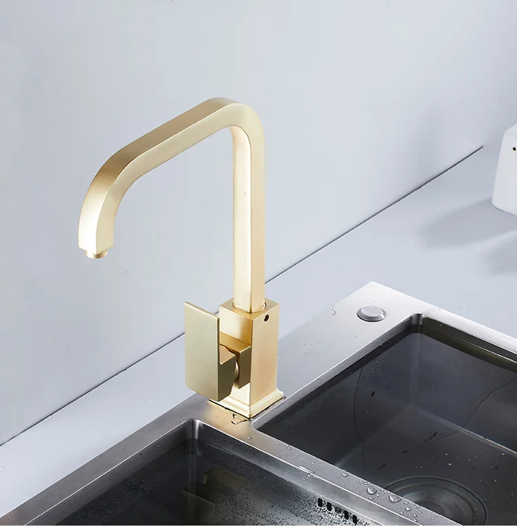 Modern Square Design Single Handle Brushed Gold Matte Gold Kitchen