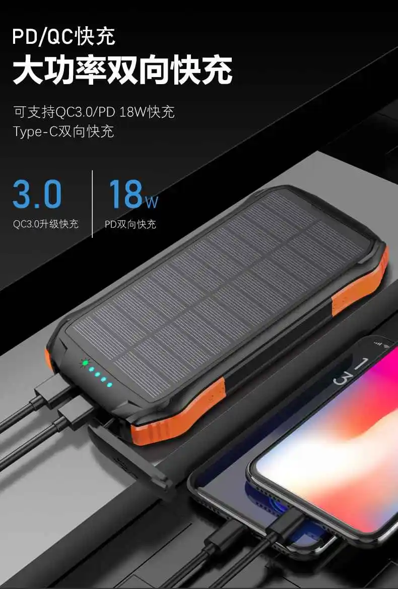 16000 Mah input fast charging solar mobile power supply waterproof wireless charging treasure solar charger mobile power supply - ANKUX.COM