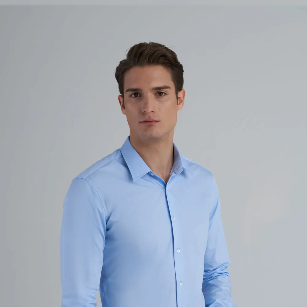 sky blue shirt with black pant