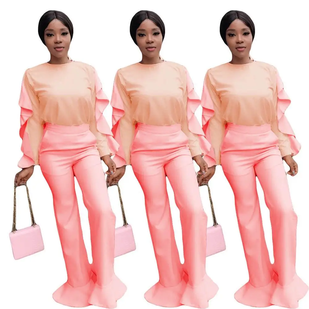 plus size bell bottom ruffle pants