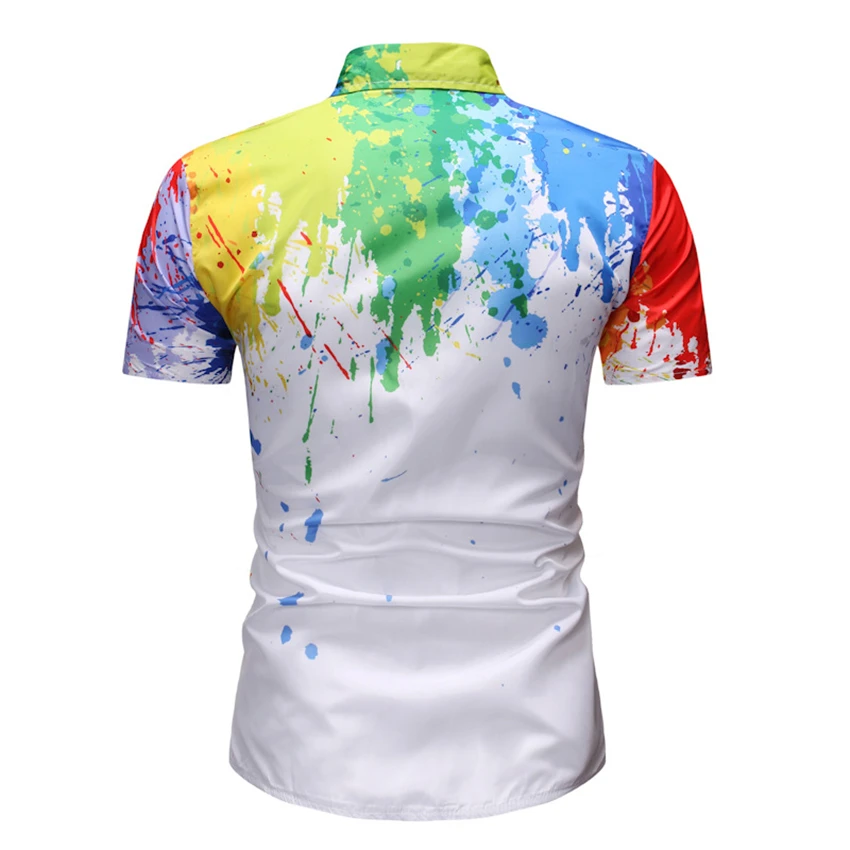 Men Splatter Paint Pattern Print Shirt Short Sleeve Fashion Splash Ink Shirts