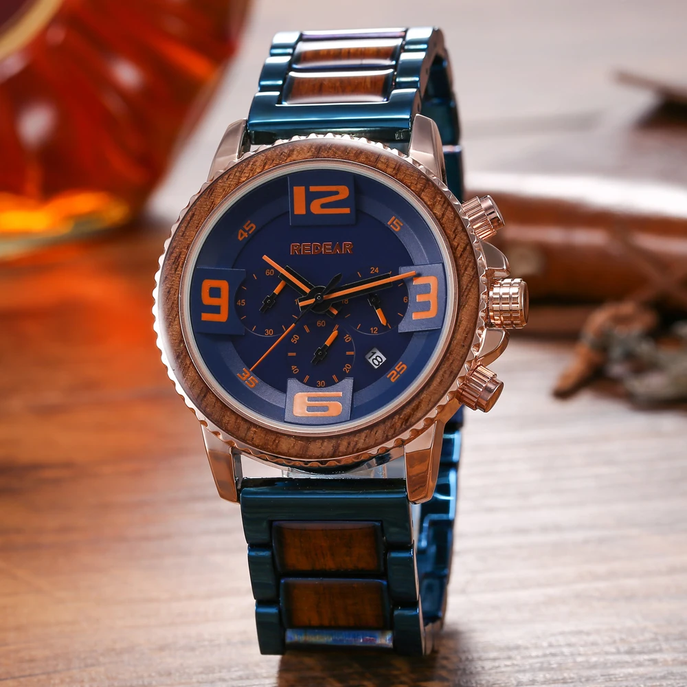 最佳销售计时腕表定制雕刻防水实木表盘豪华石英表