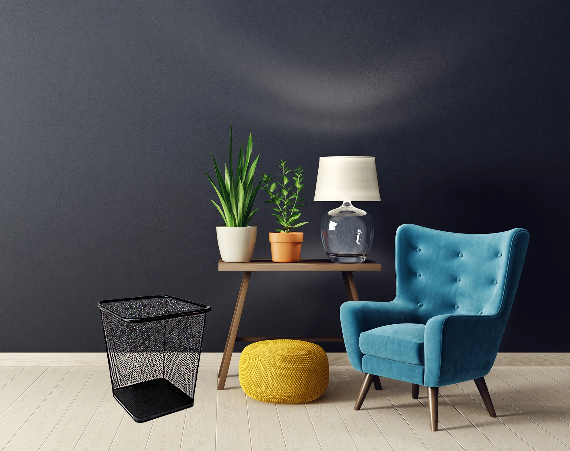 Modern Office Home Metal Wire Garbage Container Bin Black Mesh Trash