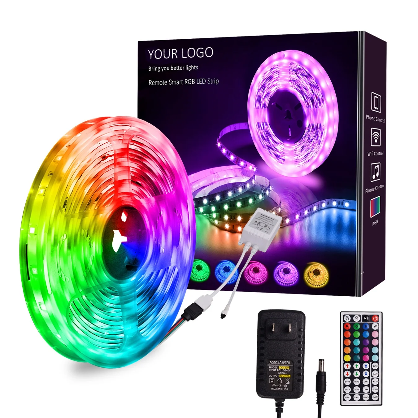 Free Shipping  Hot Sale 5M 2835 SMD RGB LED Lights Strip 44Key IR Remote Controller LED Light kit