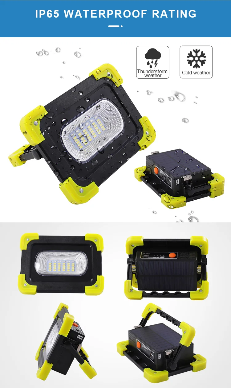 Multifunctional Rechargeable Power Bank Outdoor Searchlight Portable USB Charging/Solar Powered Led Flood Cordless Work Light