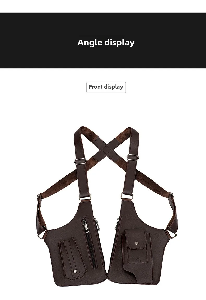 For Amazon Fashionable PU Men's Ladies Outdoor Shoulder Bag Retro Strap Underarm Satchel Zipper Multifunctional Mobile Phone Bag
