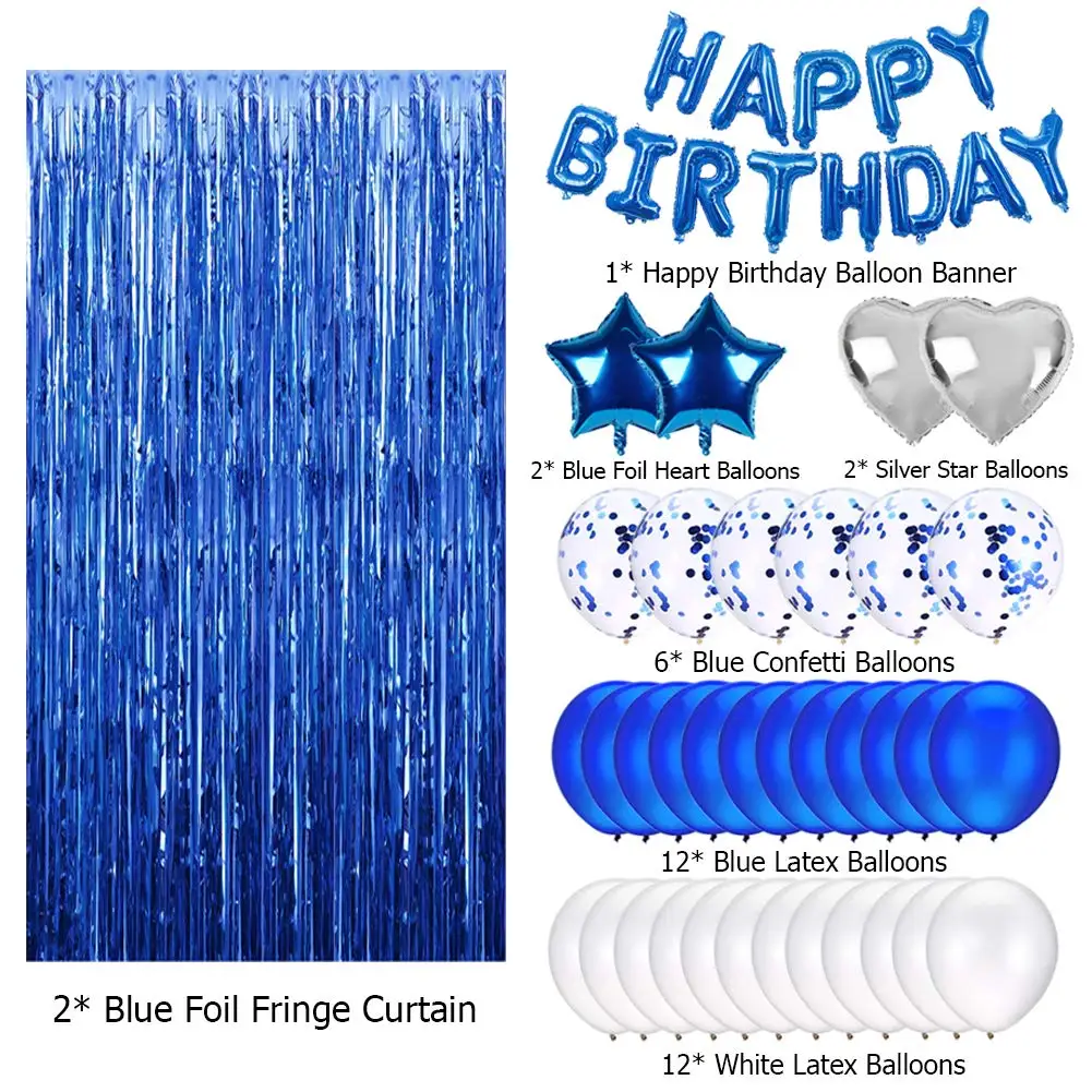 Palloncini Compleanno Blu Decorazioni Compleanno Decorazioni per Feste di Compleanno Festone di compleanno Happy Birthday per Tende con Frange di Lamina per Donne Compleanno per Ragazze 